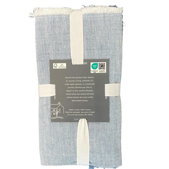 RACHEL ASHWELL The Farmhouse Blue Raw Edge 18 X 18 Cloth Napkins Set 6 NEW - Picture 9 of 9
